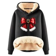 Generisch Noel Baskılı 2025 Boş Zaman Kışlık Kapüşonlu Uzun Kollu Siyah-D Kadın Sweatshirt