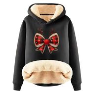 Generisch Noel Baskılı 2025 Boş Zaman Kışlık Kapüşonlu Uzun Kollu Siyah Schwarz-B Kadın Sweatshirt