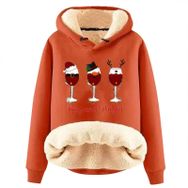 Generisch Noel Baskılı 2025 Boş Zaman Kışlık Kapüşonlu Uzun Kollu Turuncu-A Kadın Sweatshirt