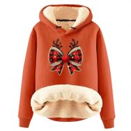 Generisch Noel Baskılı 2025 Boş Zaman Kışlık Kapüşonlu Uzun Kollu Turuncu-B Kadın Sweatshirt