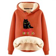 Generisch Noel Baskılı 2025 Boş Zaman Kışlık Kapüşonlu Uzun Kollu Turuncu-C Kadın Sweatshirt