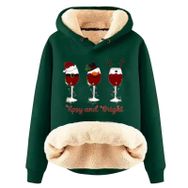 Generisch Noel Baskılı 2025 Boş Zaman Kışlık Kapüşonlu Uzun Kollu Yeşil-A Kadın Sweatshirt
