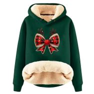 Generisch Noel Baskılı 2025 Boş Zaman Kışlık Kapüşonlu Uzun Kollu Yeşil-B Kadın Sweatshirt
