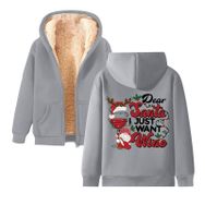 Generisch Noel Baskılı 2025 Kapüşonlu Kışlık Uzun Kollu Açık Gri-3 Kadın Sweatshirt