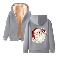 Generisch Noel Baskılı 2025 Kapüşonlu Kışlık Uzun Kollu Gündelik E-Açık Gri Kadın Sweatshirt