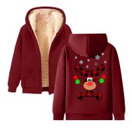 Generisch Noel Baskılı 2025 Kapüşonlu Kışlık Uzun Kollu Şarap-5 Kadın Sweatshirt