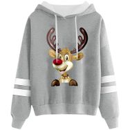 Generisch Noel Baskılı 2025 Kapüşonlu Uzun Kollu Açık Gri-1 Kadın Sweatshirt