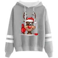 Generisch Noel Baskılı 2025 Kapüşonlu Uzun Kollu Açık Gri-2 Kadın Sweatshirt