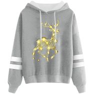 Generisch Noel Baskılı 2025 Kapüşonlu Uzun Kollu Açık Gri-3 Kadın Sweatshirt