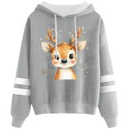 Generisch Noel Baskılı 2025 Kapüşonlu Uzun Kollu Açık Gri-4 Kadın Sweatshirt