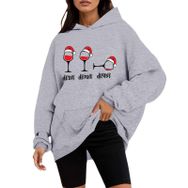 Generisch Noel Baskılı 2025 Kapüşonlu Uzun Kollu Açık Gri-A Kadın Sweatshirt