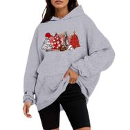 Generisch Noel Baskılı 2025 Kapüşonlu Uzun Kollu Açık Gri-C Kadın Sweatshirt