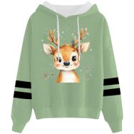 Generisch Noel Baskılı 2025 Kapüşonlu Uzun Kollu Açık Yeşil-4 Kadın Sweatshirt