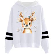 Generisch Noel Baskılı 2025 Kapüşonlu Uzun Kollu Beyaz-4 Kadın Sweatshirt