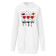 Generisch Noel Baskılı 2025 Kapüşonlu Uzun Kollu Boş Zaman Zarif Beyaz 2 Kadın Sweatshirt