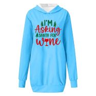 Generisch Noel Baskılı 2025 Kapüşonlu Uzun Kollu Boş Zaman Zarif Gök Mavisi 1 Kadın Sweatshirt