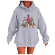 Generisch Noel Baskılı 2025 Kapüşonlu Uzun Kollu Boş Zaman Zarif Gri 1 Kadın Sweatshirt