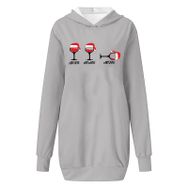 Generisch Noel Baskılı 2025 Kapüşonlu Uzun Kollu Boş Zaman Zarif Gri 3 Kadın Sweatshirt