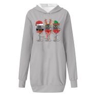 Generisch Noel Baskılı 2025 Kapüşonlu Uzun Kollu Boş Zaman Zarif Gri 4 Kadın Sweatshirt