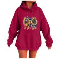 Generisch Noel Baskılı 2025 Kapüşonlu Uzun Kollu Boş Zaman Zarif Kırmızı 2 Kadın Sweatshirt