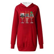 Generisch Noel Baskılı 2025 Kapüşonlu Uzun Kollu Boş Zaman Zarif Kırmızı 4 Kadın Sweatshirt