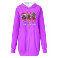 Generisch Noel Baskılı 2025 Kapüşonlu Uzun Kollu Boş Zaman Zarif Lila 4 Kadın Sweatshirt