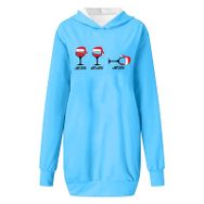 Generisch Noel Baskılı 2025 Kapüşonlu Uzun Kollu Boş Zaman Zarif Mavi 3 Kadın Sweatshirt