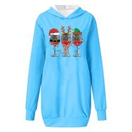 Generisch Noel Baskılı 2025 Kapüşonlu Uzun Kollu Boş Zaman Zarif Mavi 4 Kadın Sweatshirt