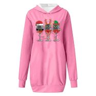 Generisch Noel Baskılı 2025 Kapüşonlu Uzun Kollu Boş Zaman Zarif Pembe 4 Kadın Sweatshirt