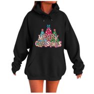Generisch Noel Baskılı 2025 Kapüşonlu Uzun Kollu Boş Zaman Zarif Siyah 1 Kadın Sweatshirt