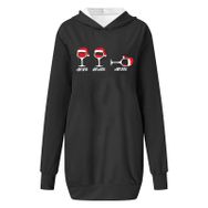 Generisch Noel Baskılı 2025 Kapüşonlu Uzun Kollu Boş Zaman Zarif Siyah 3 Kadın Sweatshirt