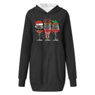 Generisch Noel Baskılı 2025 Kapüşonlu Uzun Kollu Boş Zaman Zarif Siyah 4 Kadın Sweatshirt