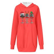 Generisch Noel Baskılı 2025 Kapüşonlu Uzun Kollu Boş Zaman Zarif Turuncu 4 Kadın Sweatshirt