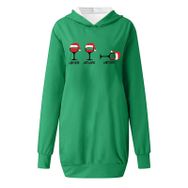 Generisch Noel Baskılı 2025 Kapüşonlu Uzun Kollu Boş Zaman Zarif Yeşil 3 Kadın Sweatshirt