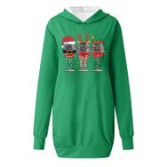 Generisch Noel Baskılı 2025 Kapüşonlu Uzun Kollu Boş Zaman Zarif Yeşil 4 Kadın Sweatshirt