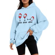 Generisch Noel Baskılı 2025 Kapüşonlu Uzun Kollu Gök Mavisi-A Kadın Sweatshirt