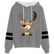Generisch Noel Baskılı 2025 Kapüşonlu Uzun Kollu Gri-1 Kadın Sweatshirt