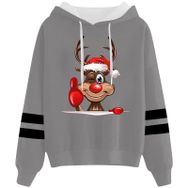 Generisch Noel Baskılı 2025 Kapüşonlu Uzun Kollu Gri-2 Kadın Sweatshirt