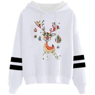 Generisch Noel Baskılı 2025 Kapüşonlu Uzun Kollu Gündelik A-Beyaz Kadın Sweatshirt