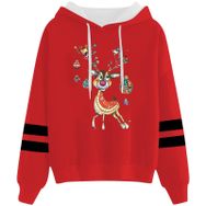 Generisch Noel Baskılı 2025 Kapüşonlu Uzun Kollu Gündelik A-Kırmızı Kadın Sweatshirt