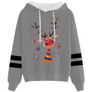 Generisch Noel Baskılı 2025 Kapüşonlu Uzun Kollu Gündelik B-Gri Kadın Sweatshirt