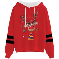 Generisch Noel Baskılı 2025 Kapüşonlu Uzun Kollu Gündelik B-Kırmızı Kadın Sweatshirt