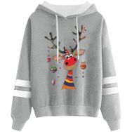 Generisch Noel Baskılı 2025 Kapüşonlu Uzun Kollu Gündelik B-Light Gri Kadın Sweatshirt