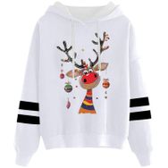 Generisch Noel Baskılı 2025 Kapüşonlu Uzun Kollu Gündelik Beyaz Kadın Sweatshirt