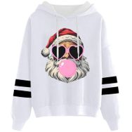 Generisch Noel Baskılı 2025 Kapüşonlu Uzun Kollu Gündelik C-Beyaz Kadın Sweatshirt