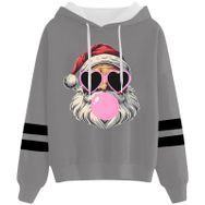 Generisch Noel Baskılı 2025 Kapüşonlu Uzun Kollu Gündelik C-Gri Kadın Sweatshirt