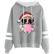 Generisch Noel Baskılı 2025 Kapüşonlu Uzun Kollu Gündelik C-Light Gri Kadın Sweatshirt