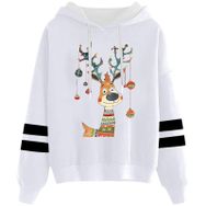 Generisch Noel Baskılı 2025 Kapüşonlu Uzun Kollu Gündelik D-Beyaz Kadın Sweatshirt