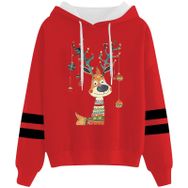 Generisch Noel Baskılı 2025 Kapüşonlu Uzun Kollu Gündelik D-Kırmızı Kadın Sweatshirt