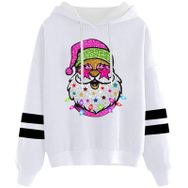 Generisch Noel Baskılı 2025 Kapüşonlu Uzun Kollu Gündelik E-Beyaz Kadın Sweatshirt